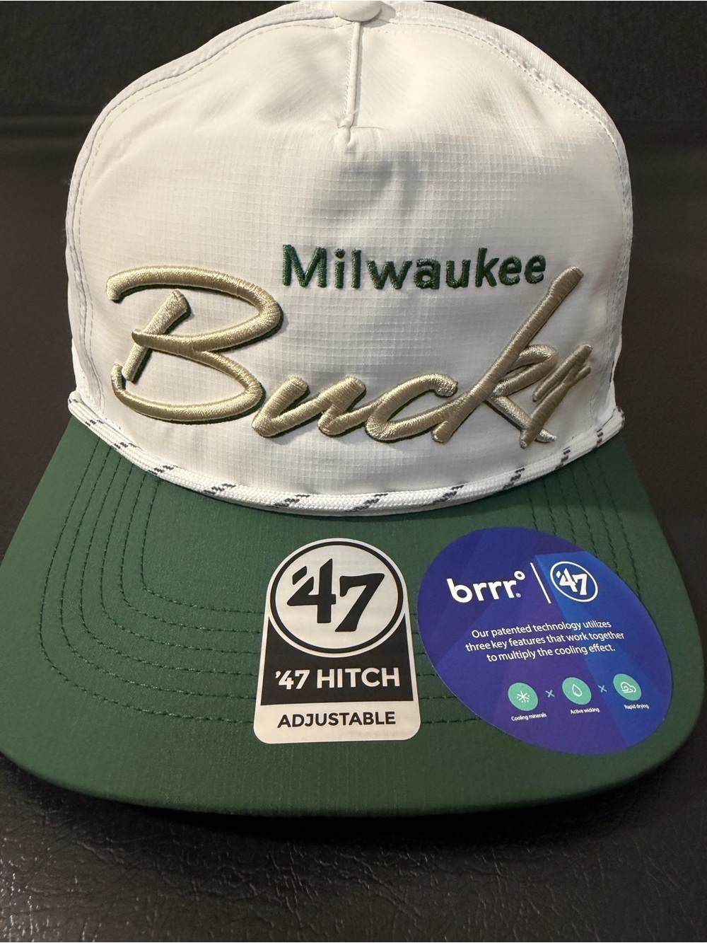 New Era White & Green Milwaukee Bucks Script Adjustable Hat
